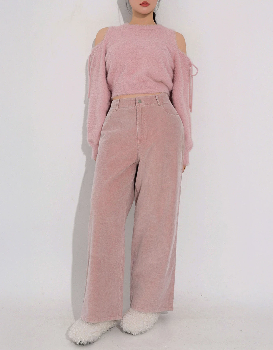 Middle Waist Soft Corduroy Straight Wide Leg Pants