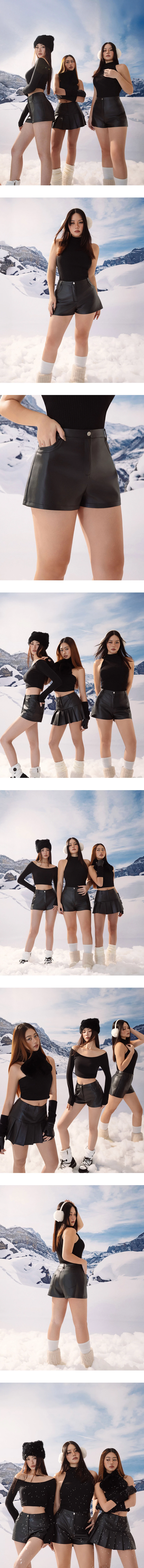 【Heat Tech】Tailored High Waist Faux Leather Shorts with Pockets