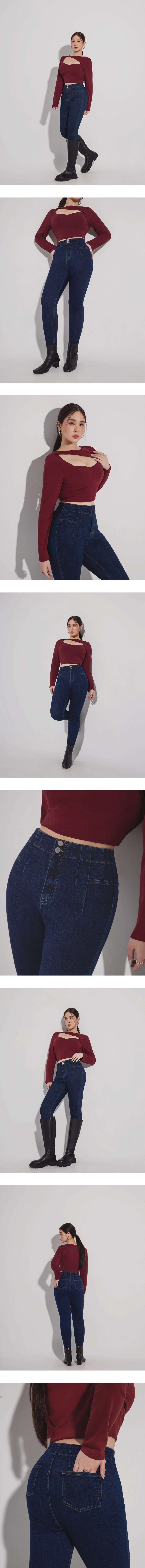 Structured Front Pleated High Waist Fit Skinny Jeans Denim Pants Structured Front Pleated High Waist Fit Skinny Jeans Denim Pants