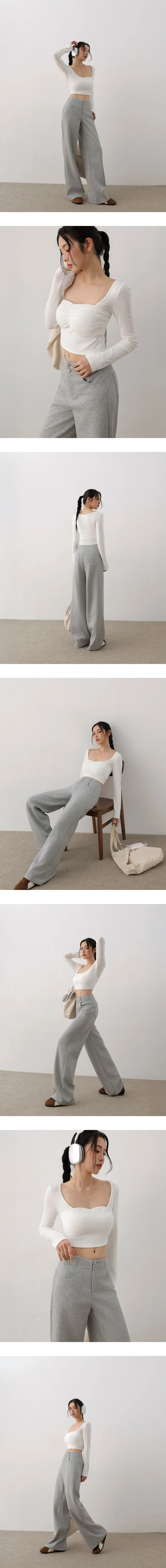 【AIRY HOURGLASS】Perfect Waistline Double Button Straight Wide Leg Sweat Pants