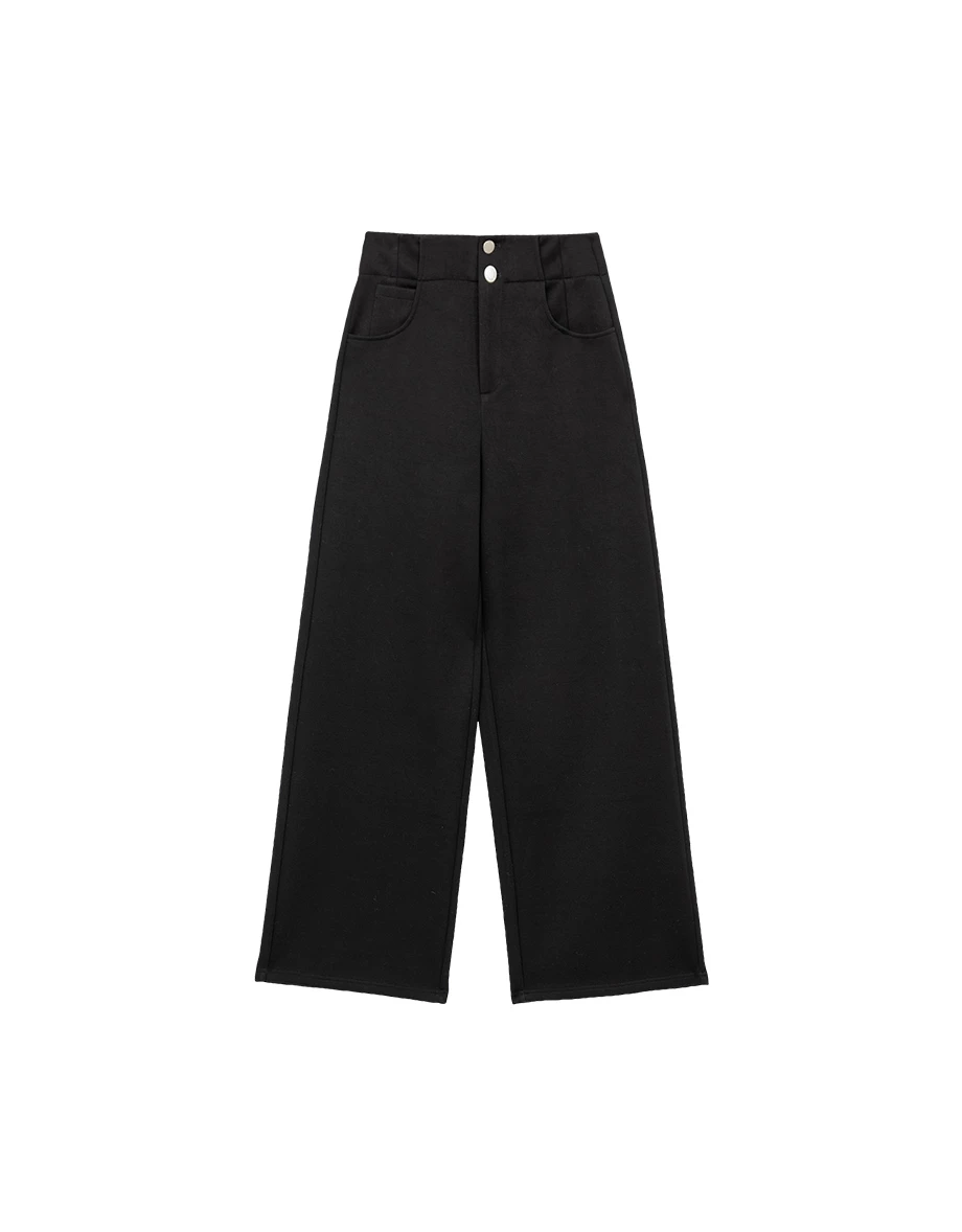 【AIRY HOURGLASS】Perfect Waistline Double Button Straight Wide Leg Sweat Pants