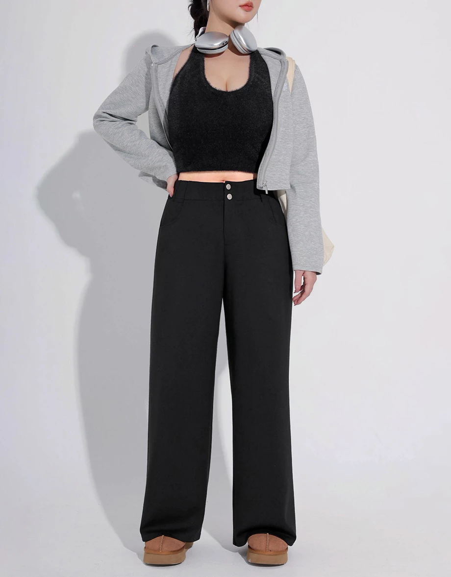 【AIRY HOURGLASS】Perfect Waistline Double Button Straight Wide Leg Sweat Pants