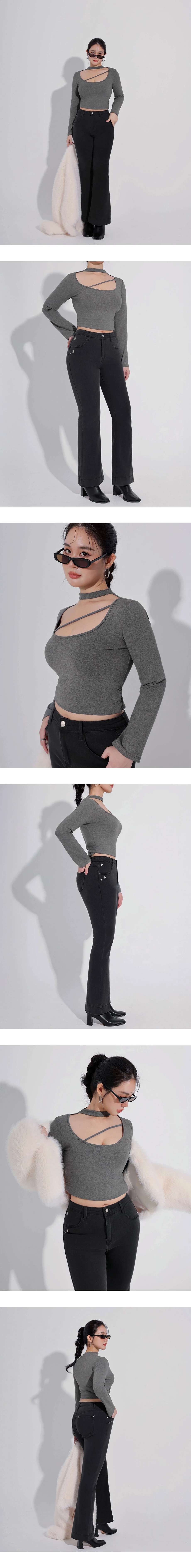 Star Studded High Waisted Slim Flare Jeans Denim Pants Star Studded High Waisted Slim Flare Jeans Denim Pants