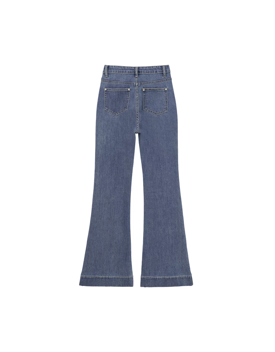 Star Studded High Waisted Slim Flare Jeans Denim Pants Star Studded High Waisted Slim Flare Jeans Denim Pants
