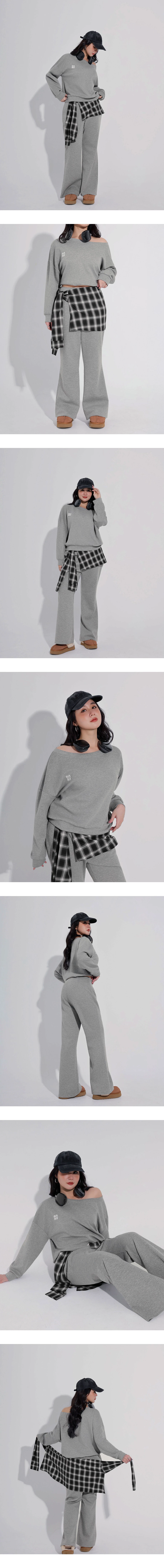 Flared Hem Mid Rise Trousers Pants (with Plaid Removable Waist Wrap Skirt)