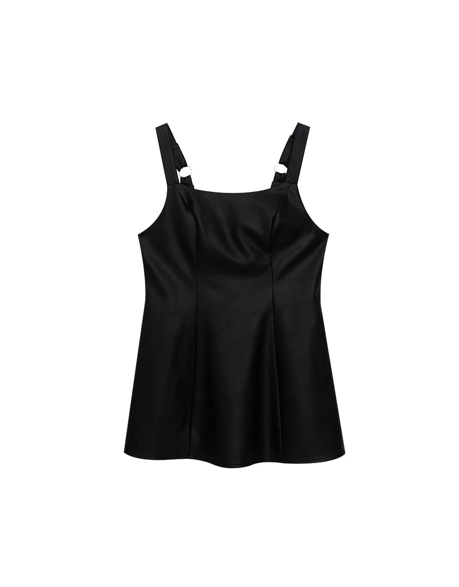 Faux Leather Sleeveless Mini Dress with Adjustable Shoulder Straps