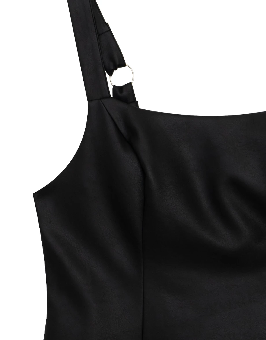 Faux Leather Sleeveless Mini Dress with Adjustable Shoulder Straps