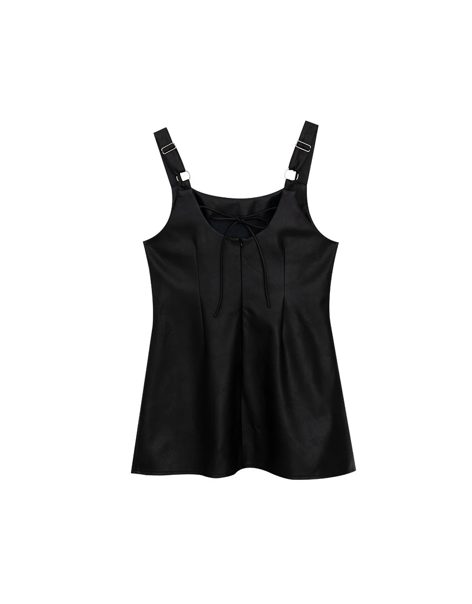 Faux Leather Sleeveless Mini Dress with Adjustable Shoulder Straps