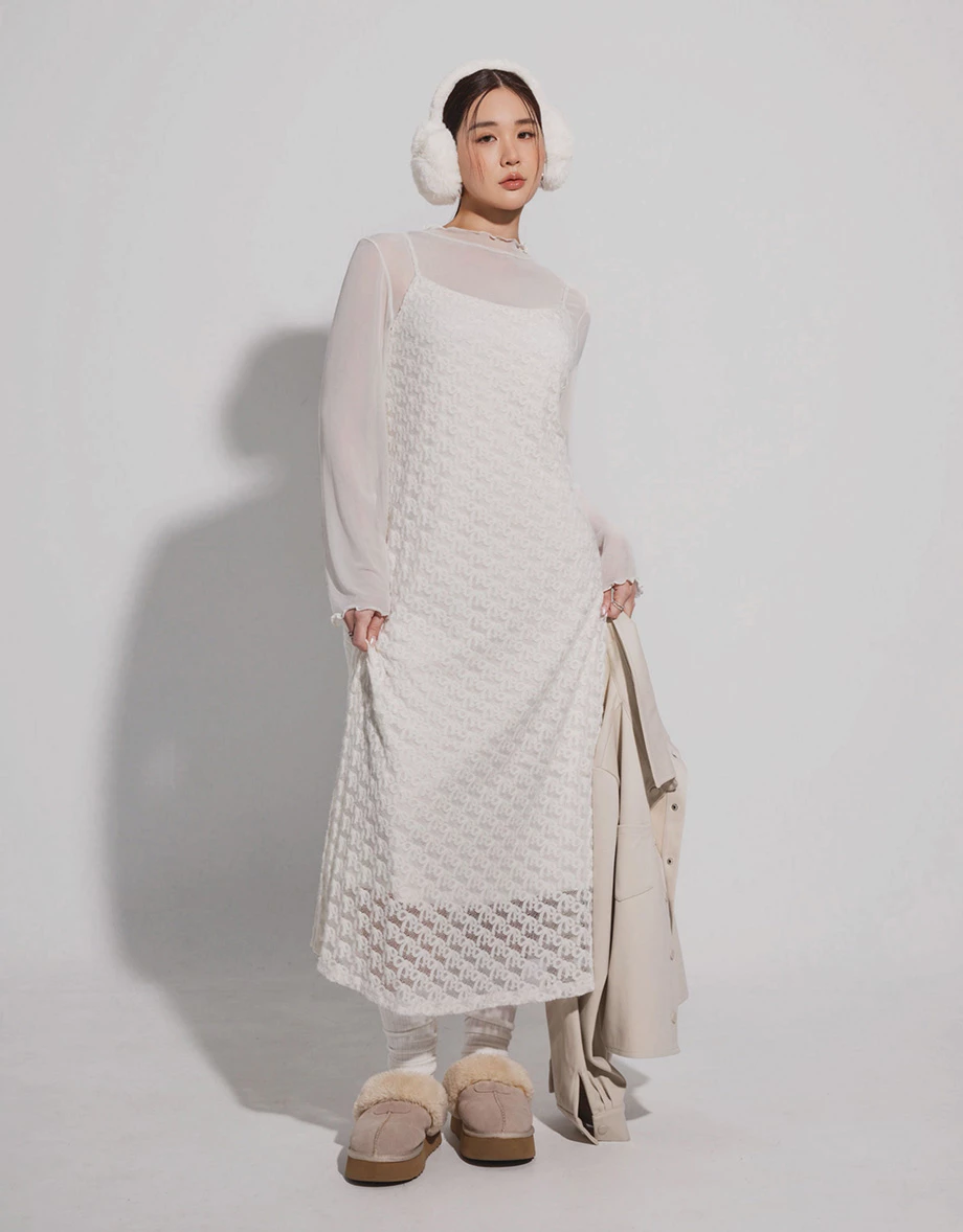 Sheer Overlay Bow Lace Embossed Cami Maxi Dress Sheer Overlay Bow Lace Embossed Cami Maxi Dress