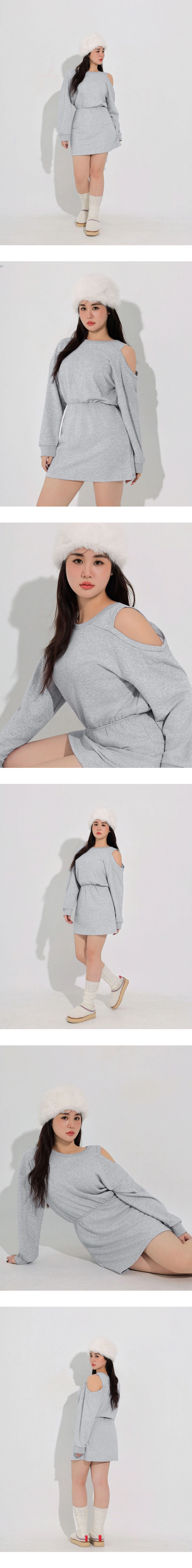 Asymmetric Shoulder Cut Out Cinched Waist Sweatshirt Mini Dress