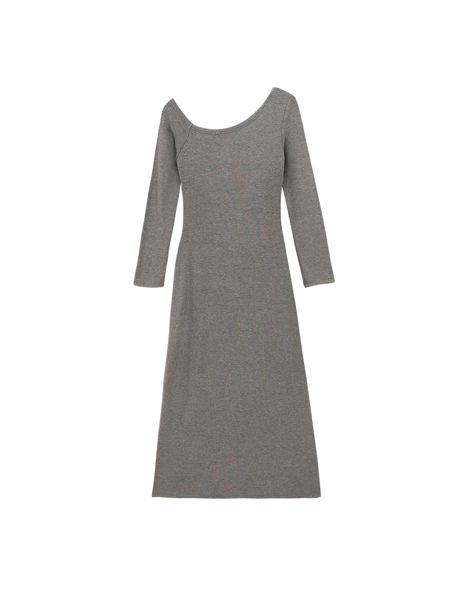 Bodycon One Shoulder Ribbed Knit Side Slit Padded Maxi Dress