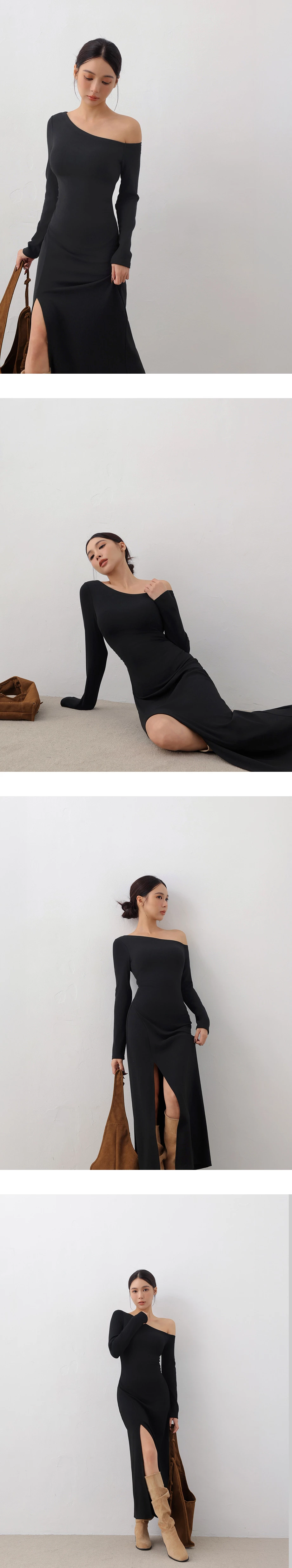 Bodycon One Shoulder Ribbed Knit Side Slit Padded Maxi Dress Bodycon One Shoulder Ribbed Knit Side Slit Padded Maxi Dress