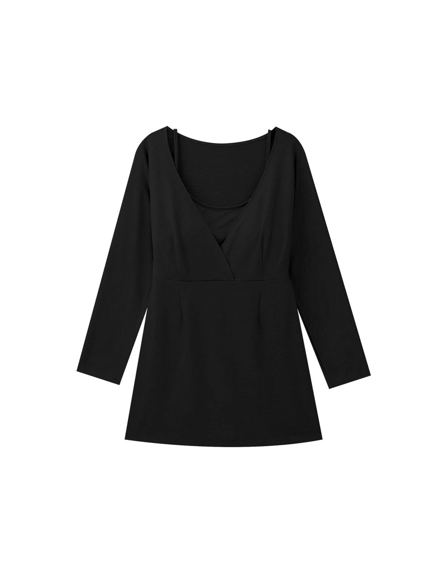 【Heat Tech】Layered Camisole Inspired V Neck Bodycon Padded Mini Dress 【Heat Tech】Layered Camisole Inspired V Neck Bodycon Padded Mini Dress