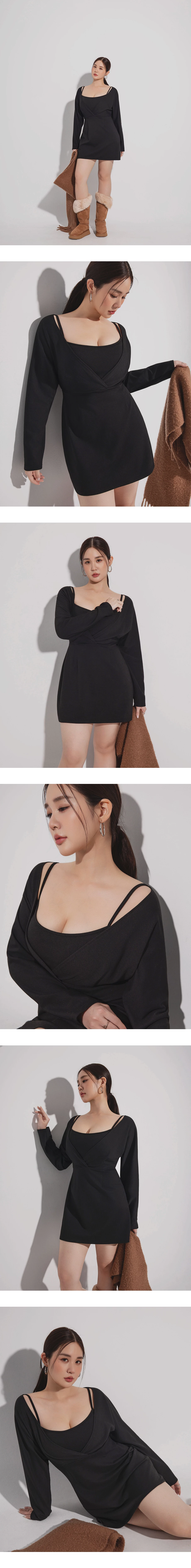 【Heat Tech】Layered Camisole Inspired V Neck Bodycon Padded Mini Dress 【Heat Tech】Layered Camisole Inspired V Neck Bodycon Padded Mini Dress