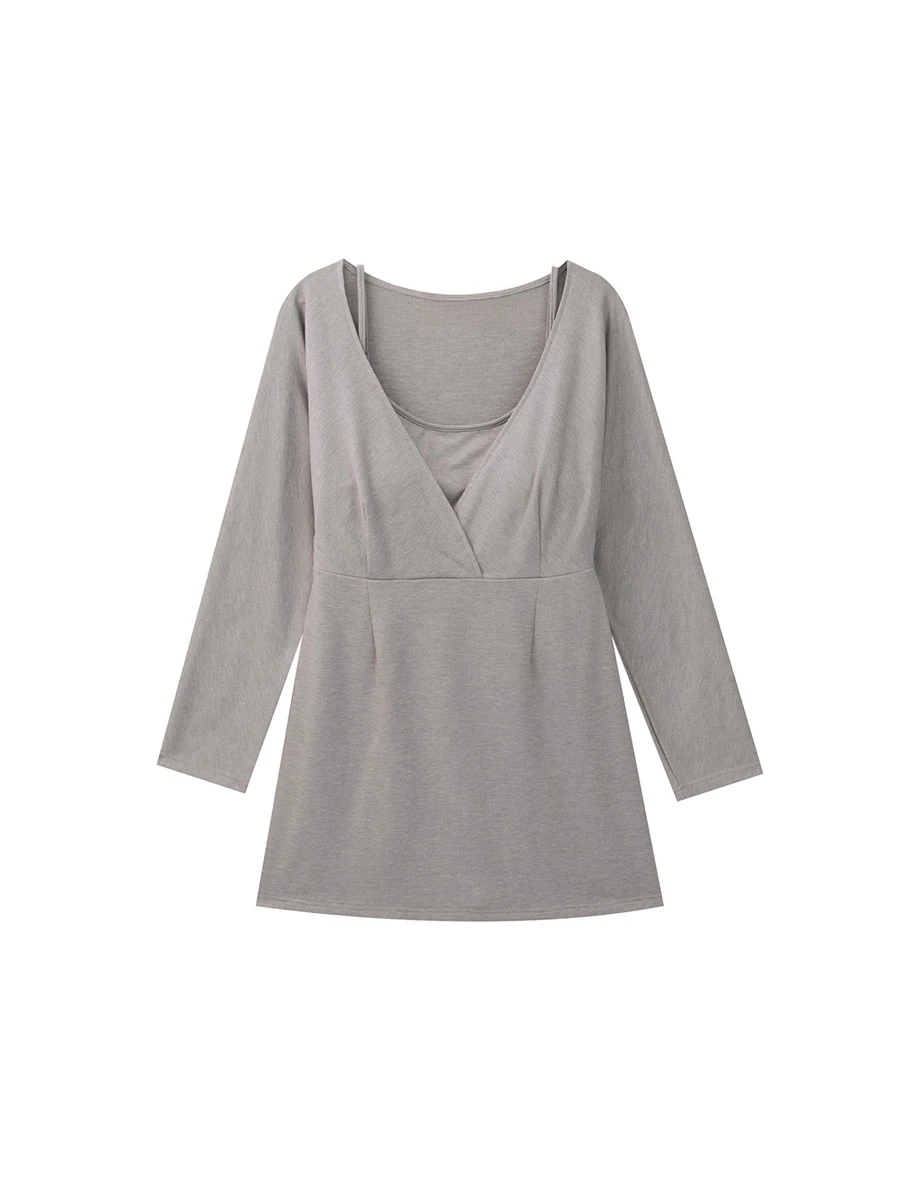 【Heat Tech】Layered Camisole Inspired V Neck Bodycon Padded Mini Dress