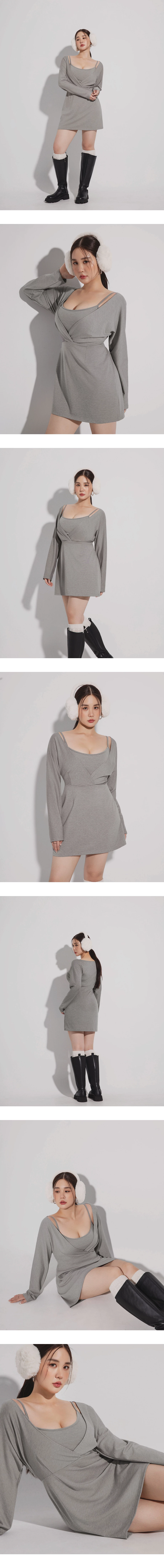 【Heat Tech】Layered Camisole Inspired V Neck Bodycon Padded Mini Dress 【Heat Tech】Layered Camisole Inspired V Neck Bodycon Padded Mini Dress
