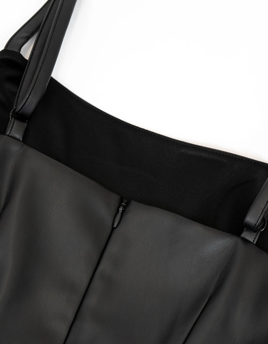 【Heat Tech】Sleeveless Faux Leather Belted Pleated Mini Dress