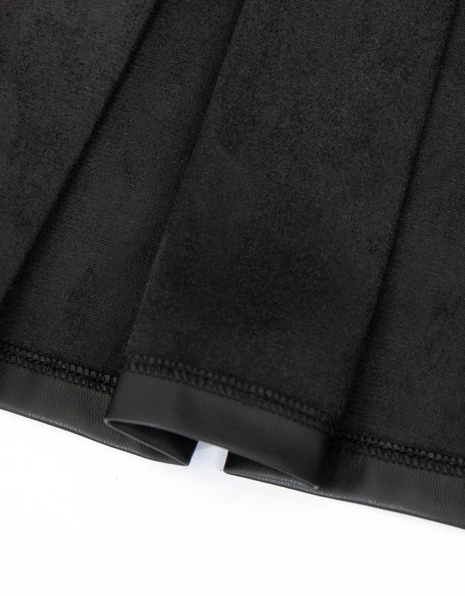 【Heat Tech】Sleeveless Faux Leather Belted Pleated Mini Dress