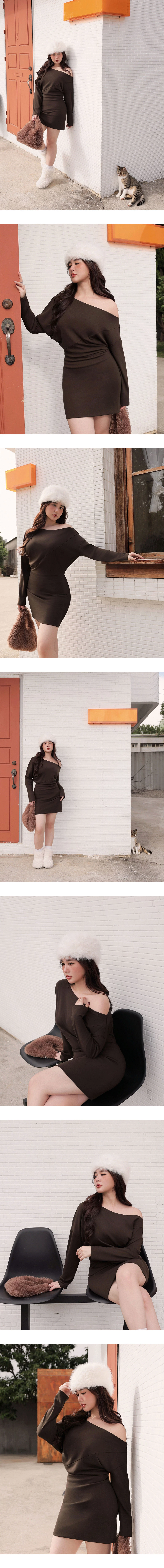 Asymmetric Neck Ruched Low Waist Mini Dress Asymmetric Neck Ruched Low Waist Mini Dress