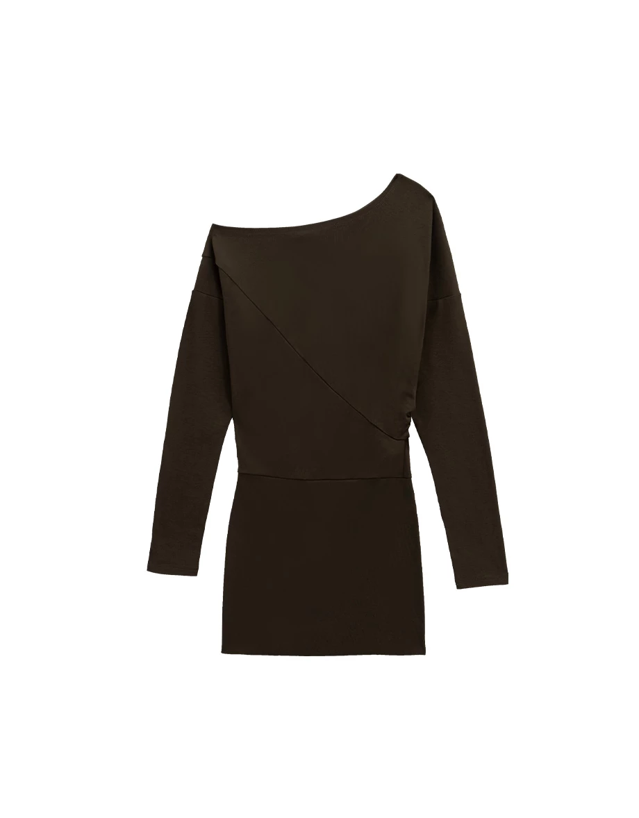 Asymmetric Neck Ruched Low Waist Mini Dress