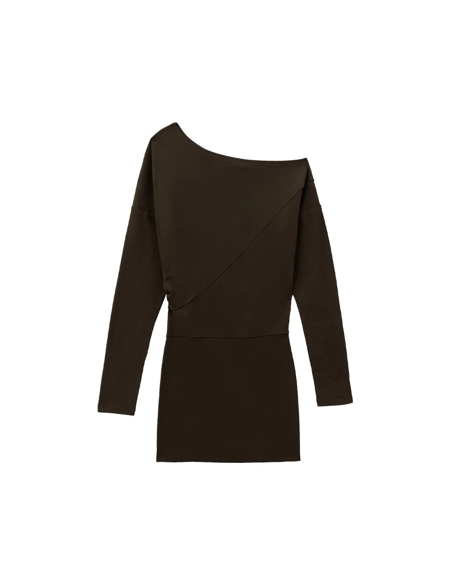 Asymmetric Neck Ruched Low Waist Mini Dress