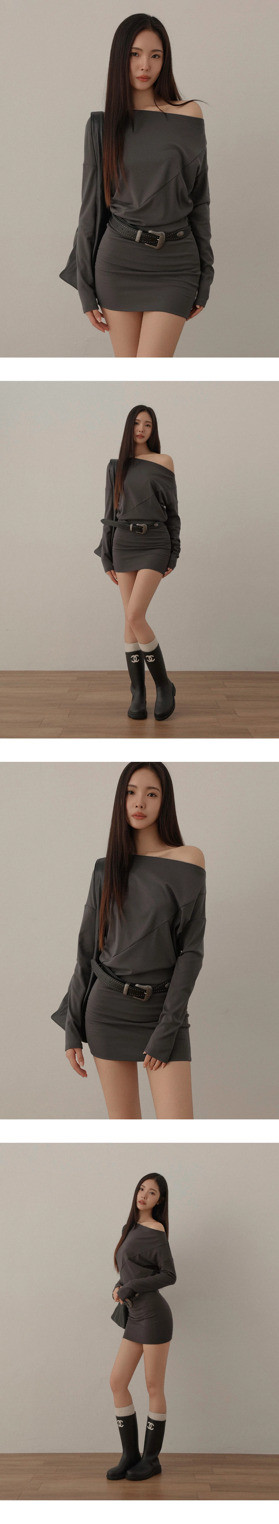 Asymmetric Neck Ruched Low Waist Mini Dress