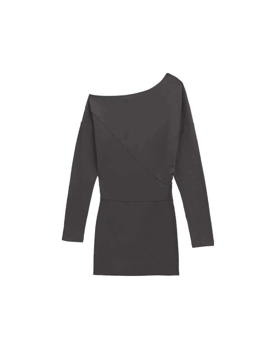 Asymmetric Neck Ruched Low Waist Mini Dress Asymmetric Neck Ruched Low Waist Mini Dress