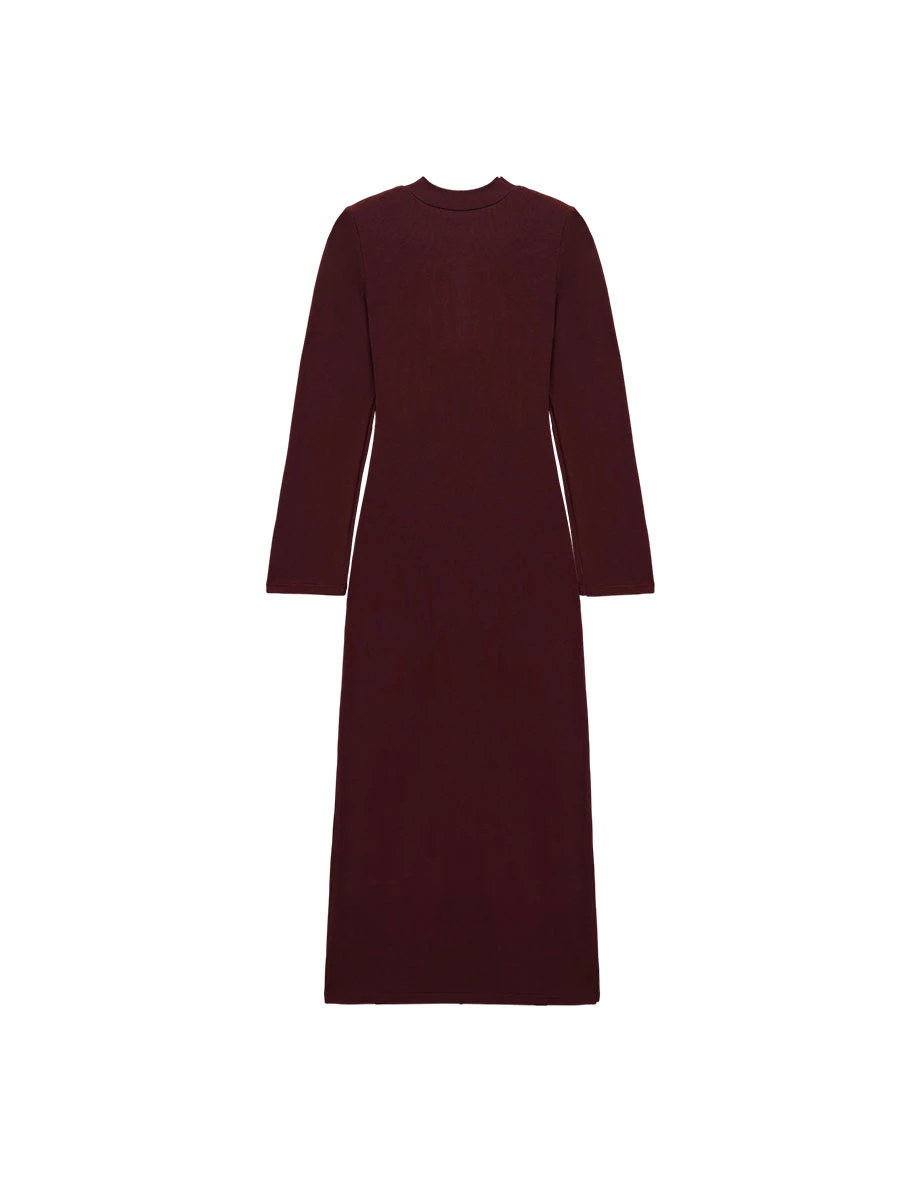 【Heat Tech】Cut Out Choker Scoop Neck Long Sleeve Side Slit Padded Maxi Dress