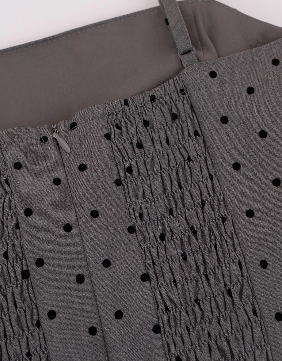 Adjustable Spaghetti Strap Pleated Padded Cami Mini Dress with Belt (Solid/Polka Dot)