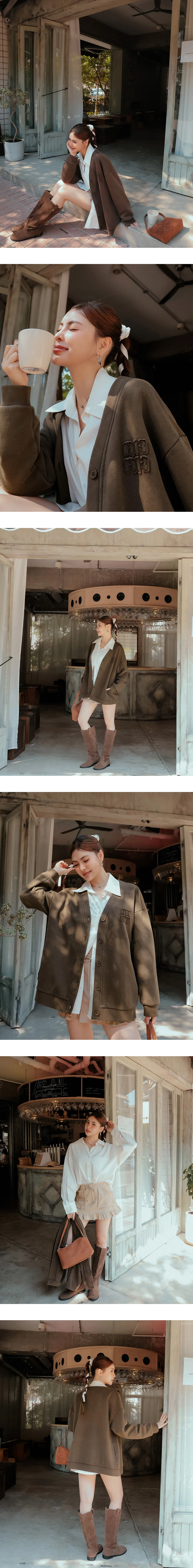 Oversized Fleece Cardigan Jacket with AIR SPACE Logo Embroidery