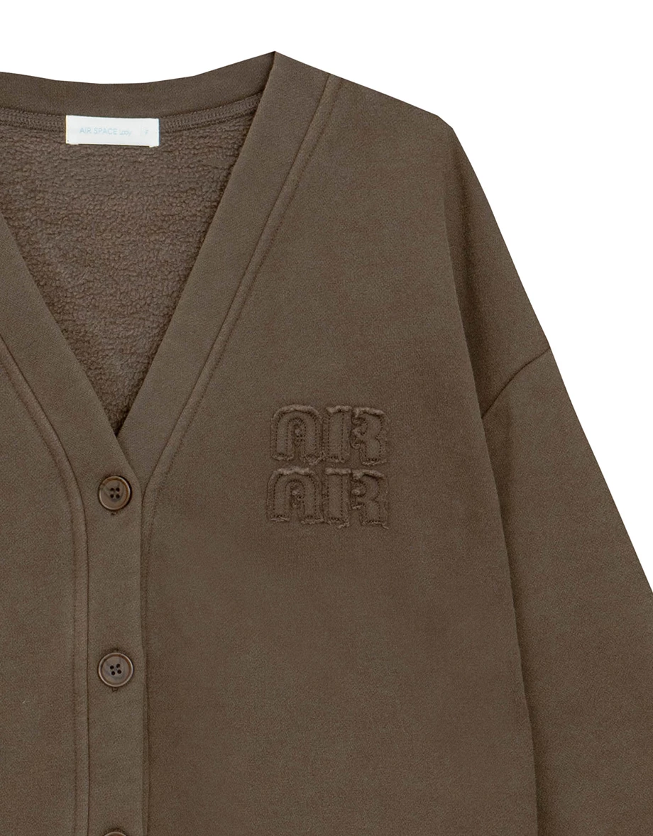Oversized Fleece Cardigan Jacket with AIR SPACE Logo Embroidery