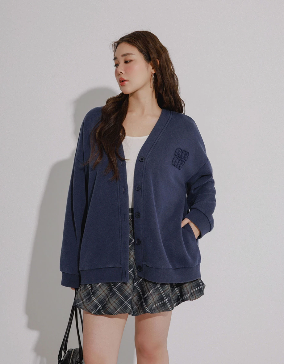 Oversized Fleece Cardigan Jacket with AIR SPACE Logo Embroidery