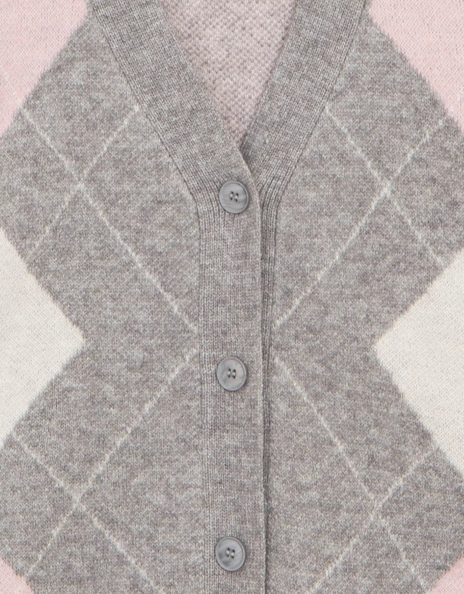 V Neck Oversized Argyle Knit Button Down Cardigan