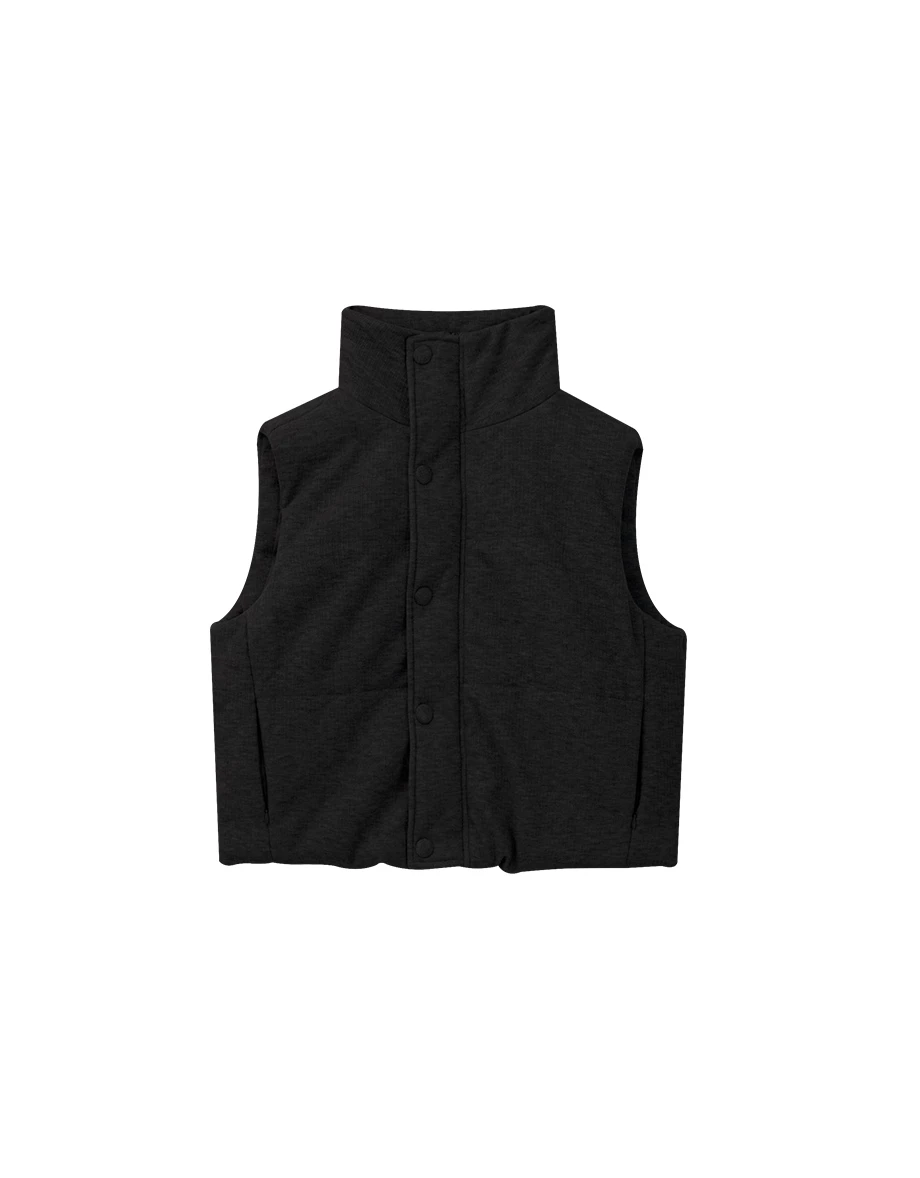 Stand Collar Vest Puffer Jacket with Snap Button Design