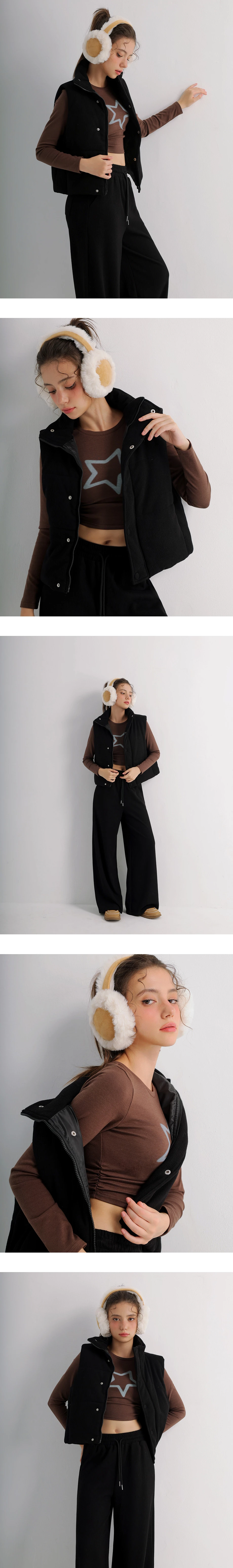 Stand Collar Vest Puffer Jacket with Snap Button Design