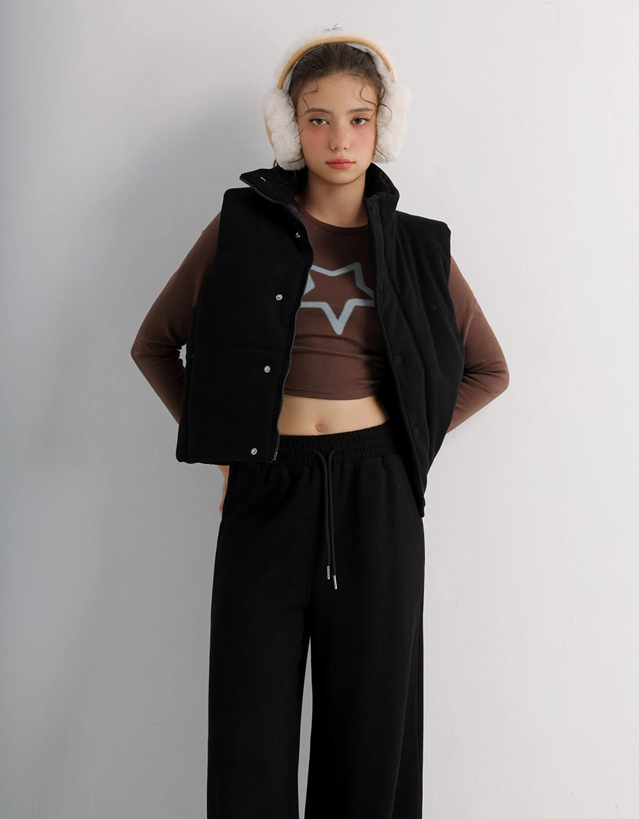 Stand Collar Vest Puffer Jacket with Snap Button Design