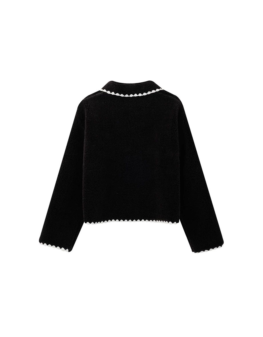 Contrast Trim Button Down Fluffy Crop Jacket Contrast Trim Button Down Fluffy Crop Jacket