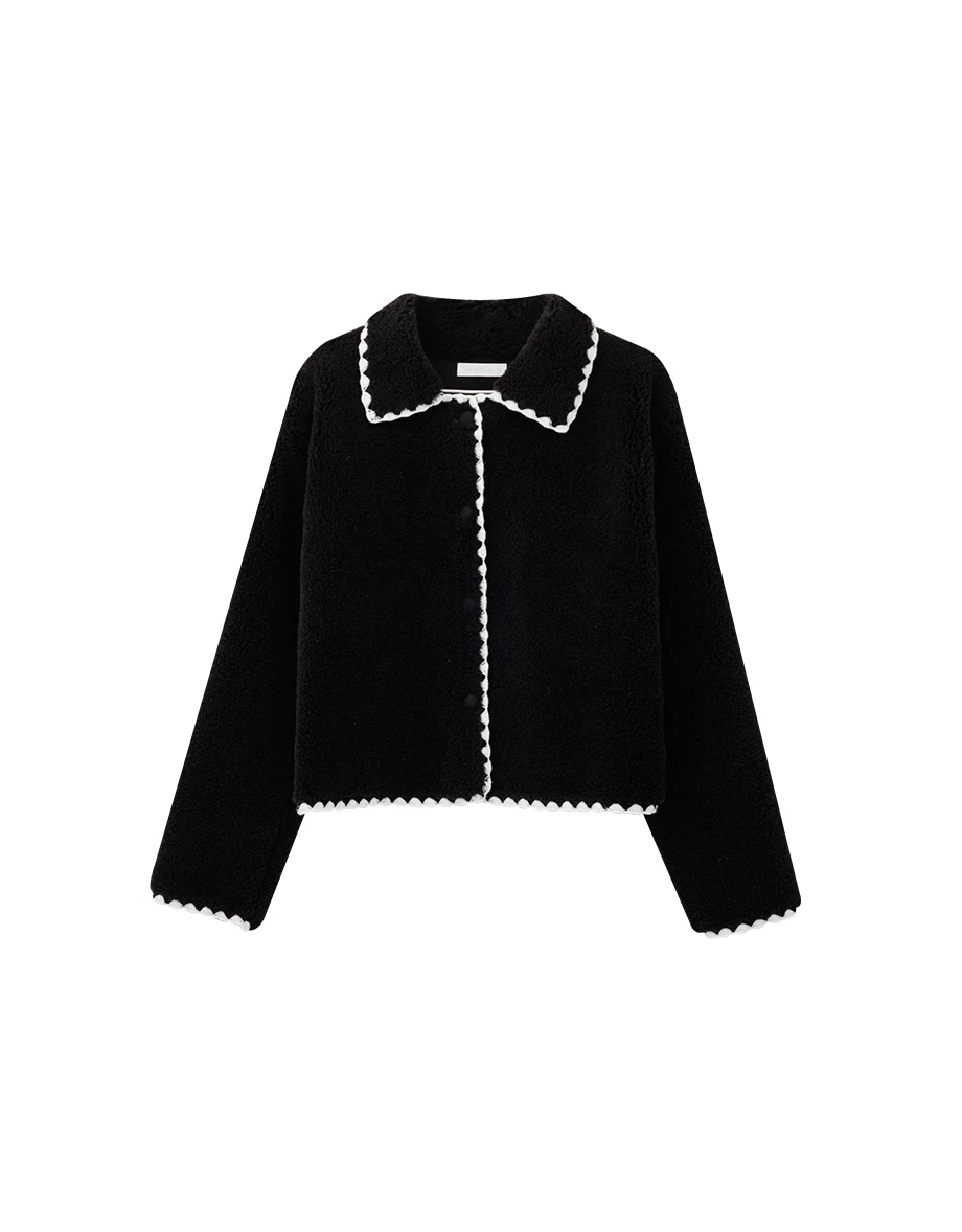 Contrast Trim Button Down Fluffy Crop Jacket Contrast Trim Button Down Fluffy Crop Jacket