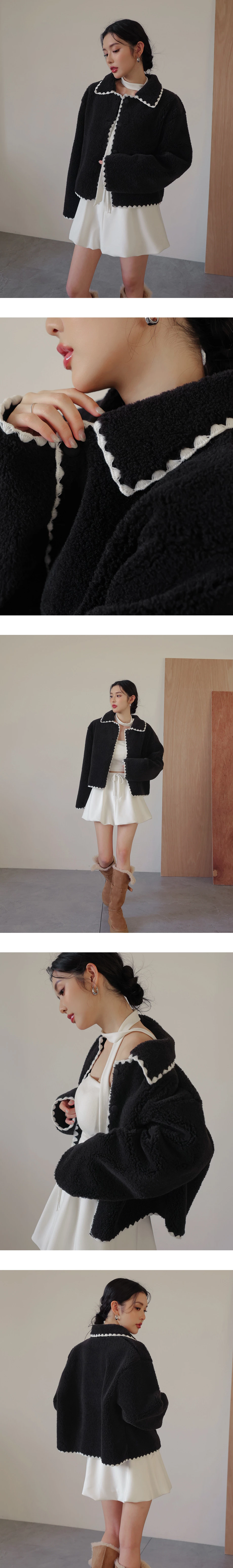 Contrast Trim Button Down Fluffy Crop Jacket Contrast Trim Button Down Fluffy Crop Jacket