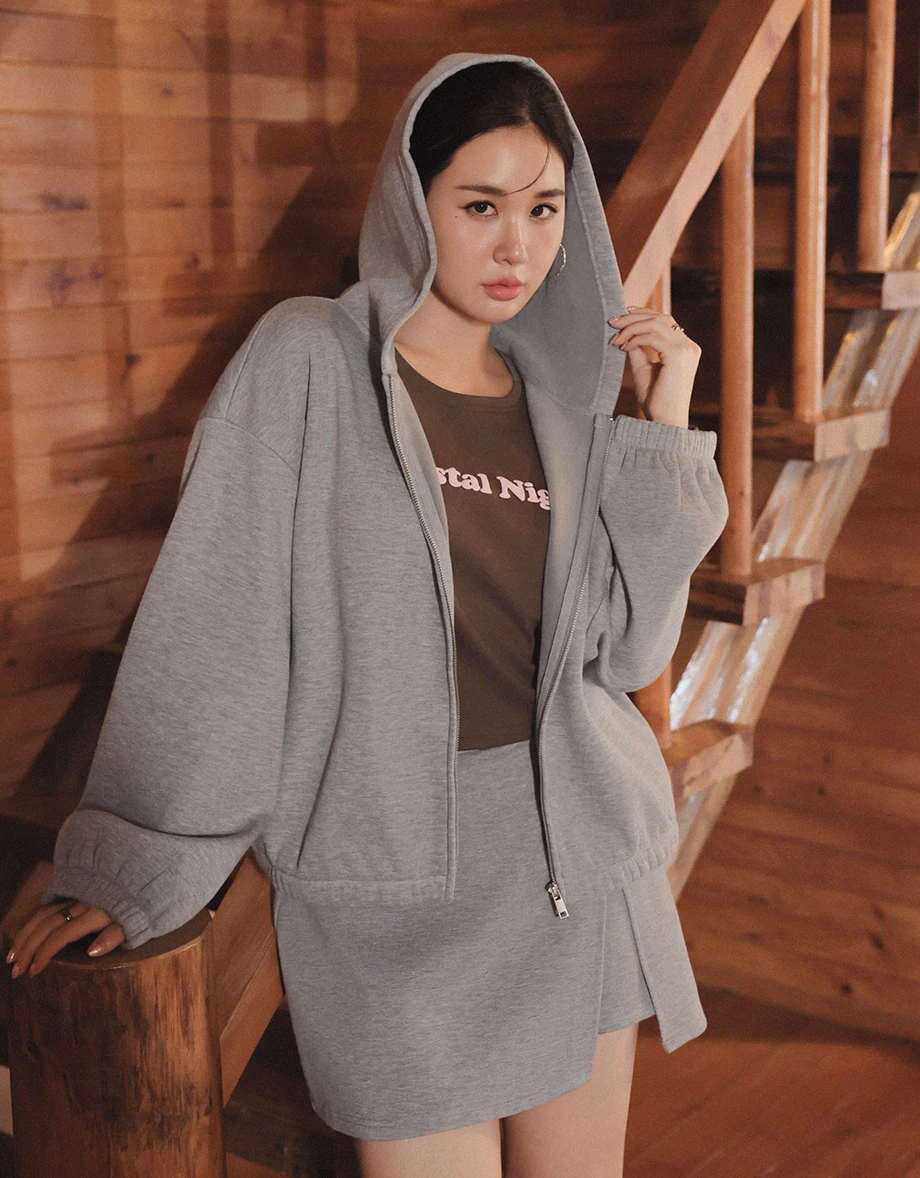 Basic Soft Cotton Blend Zip Up Hoodie Jacket