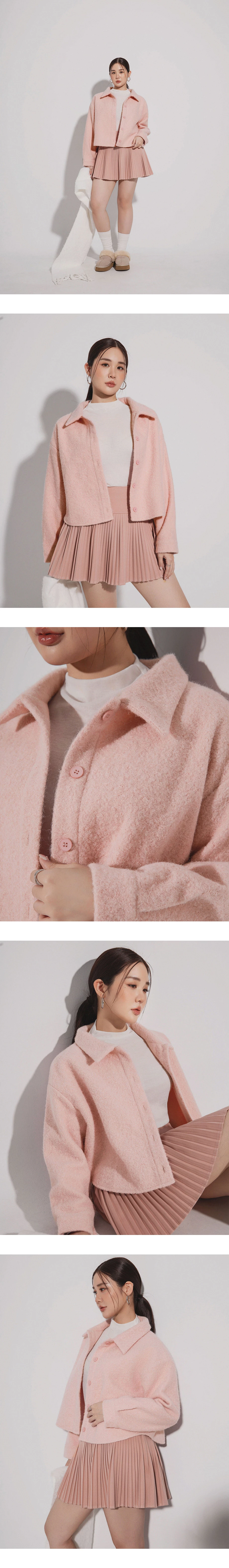 Soft Fuzzy Cropped Button Up Jacket with Classic Collar Design Soft Fuzzy Cropped Button Up Jacket with Classic Collar Design