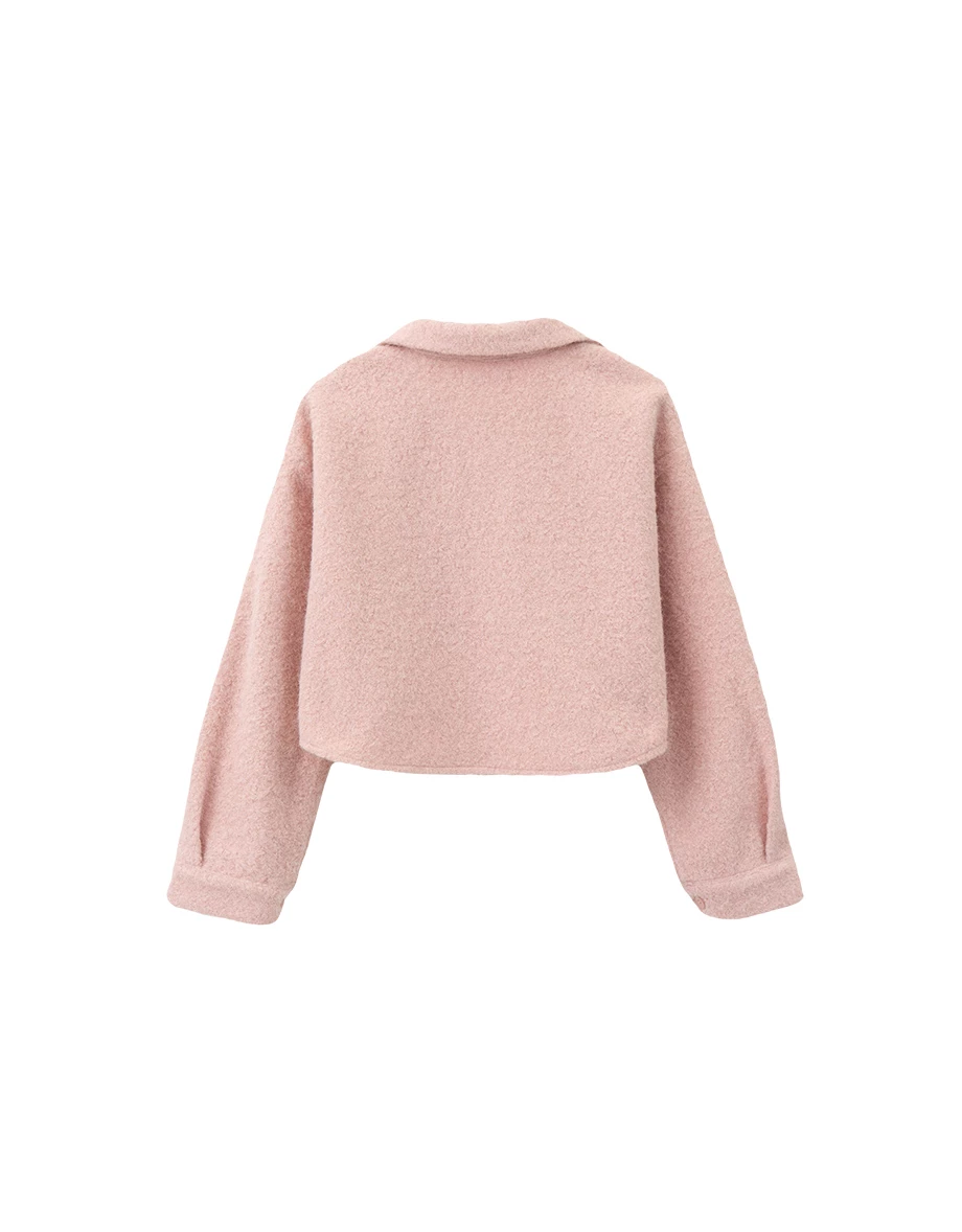 Soft Fuzzy Cropped Button Up Jacket with Classic Collar Design Soft Fuzzy Cropped Button Up Jacket with Classic Collar Design