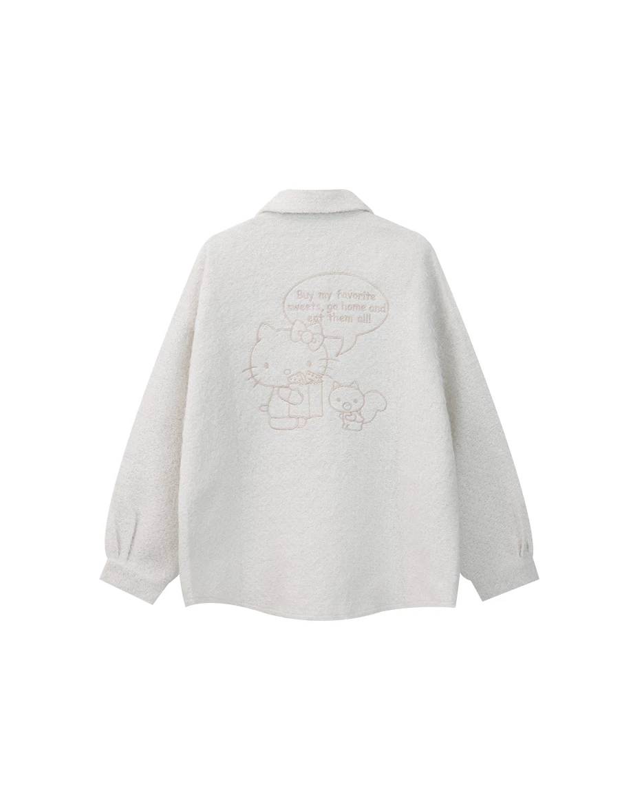 【Hello Kitty Collaboration】Fluffy Oversized Button Down Jacket with Back Kitty Graphic 【Hello Kitty Collaboration】Fluffy Oversized Button Down Jacket with Back Kitty Graphic