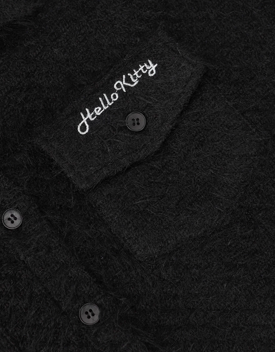 【Hello Kitty Collaboration】Fluffy Oversized Button Down Jacket with Back Kitty Graphic 【Hello Kitty Collaboration】Fluffy Oversized Button Down Jacket with Back Kitty Graphic