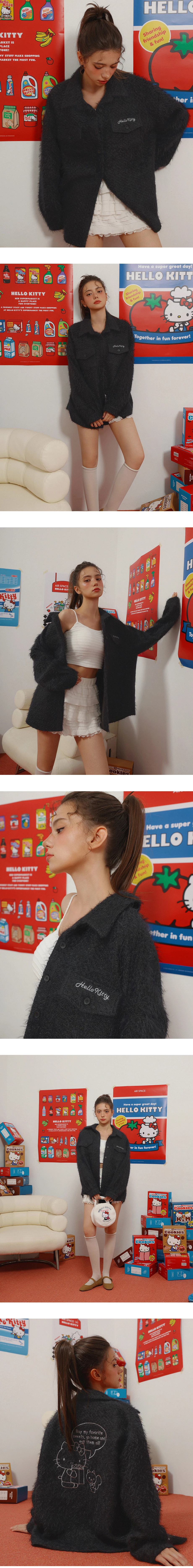 【Hello Kitty Collaboration】Fluffy Oversized Button Down Jacket with Back Kitty Graphic 【Hello Kitty Collaboration】Fluffy Oversized Button Down Jacket with Back Kitty Graphic