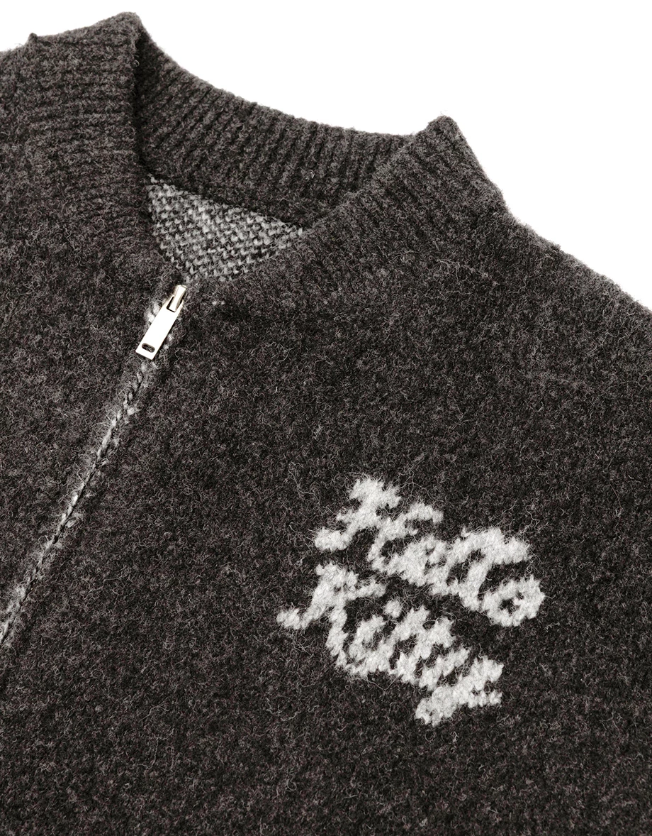 【Hello Kitty Collaboration】【Hello Kitty Collaboration】Fluffy Contrast Sleeve Knit Zip Up Jacket 【Hello Kitty Collaboration】【Hello Kitty Collaboration】Fluffy Contrast Sleeve Knit Zip Up Jacket