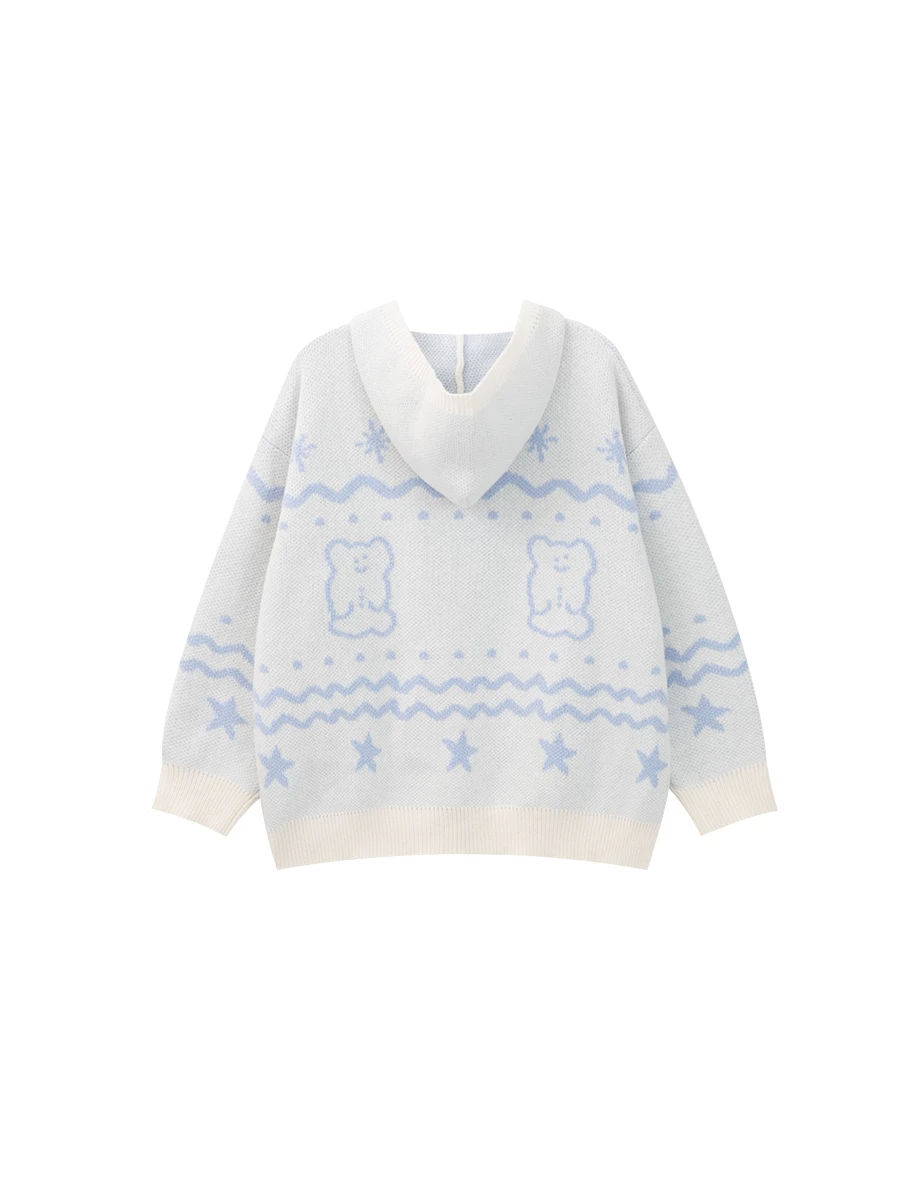 【DINOTAENG】Knit Pattern Hooded Cardigan Jacket