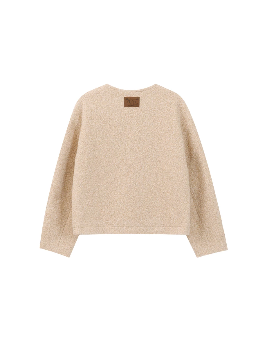 【DINOTAENG】Round Neck Tweed Jacket With Pocket 【DINOTAENG】Round Neck Tweed Jacket With Pocket