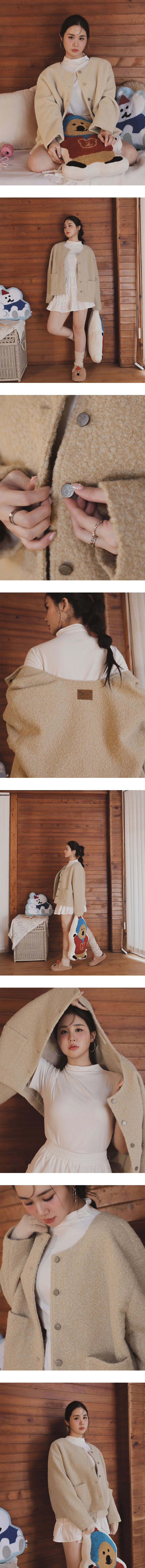 【DINOTAENG】Round Neck Tweed Jacket With Pocket 【DINOTAENG】Round Neck Tweed Jacket With Pocket