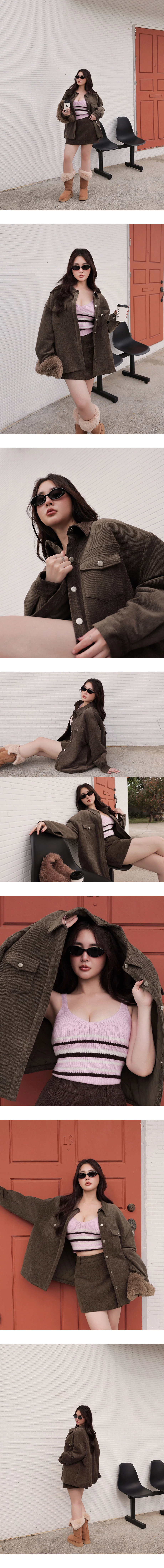 Oversized Collared Button Up Shirt Jacket with Front Flap Pockets Oversized Collared Button Up Shirt Jacket with Front Flap Pockets